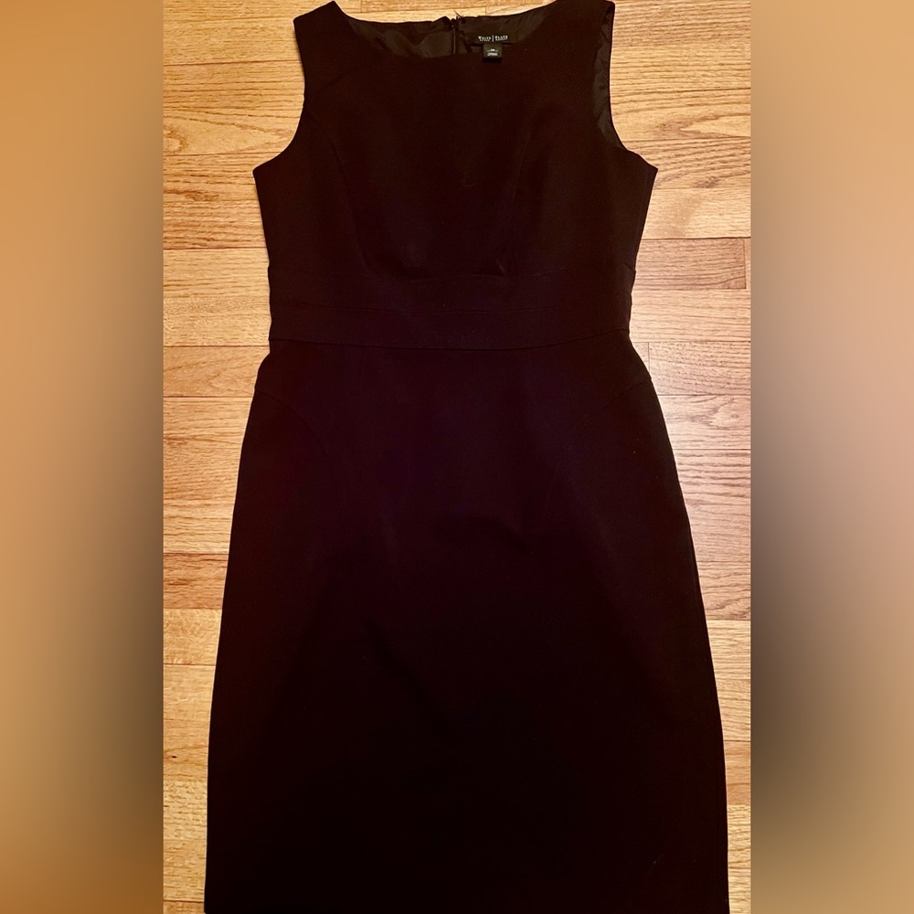 WHBM Black Sheath Dress - Sleeveless Knee Length Beautiful Seam Detail- Size 10
